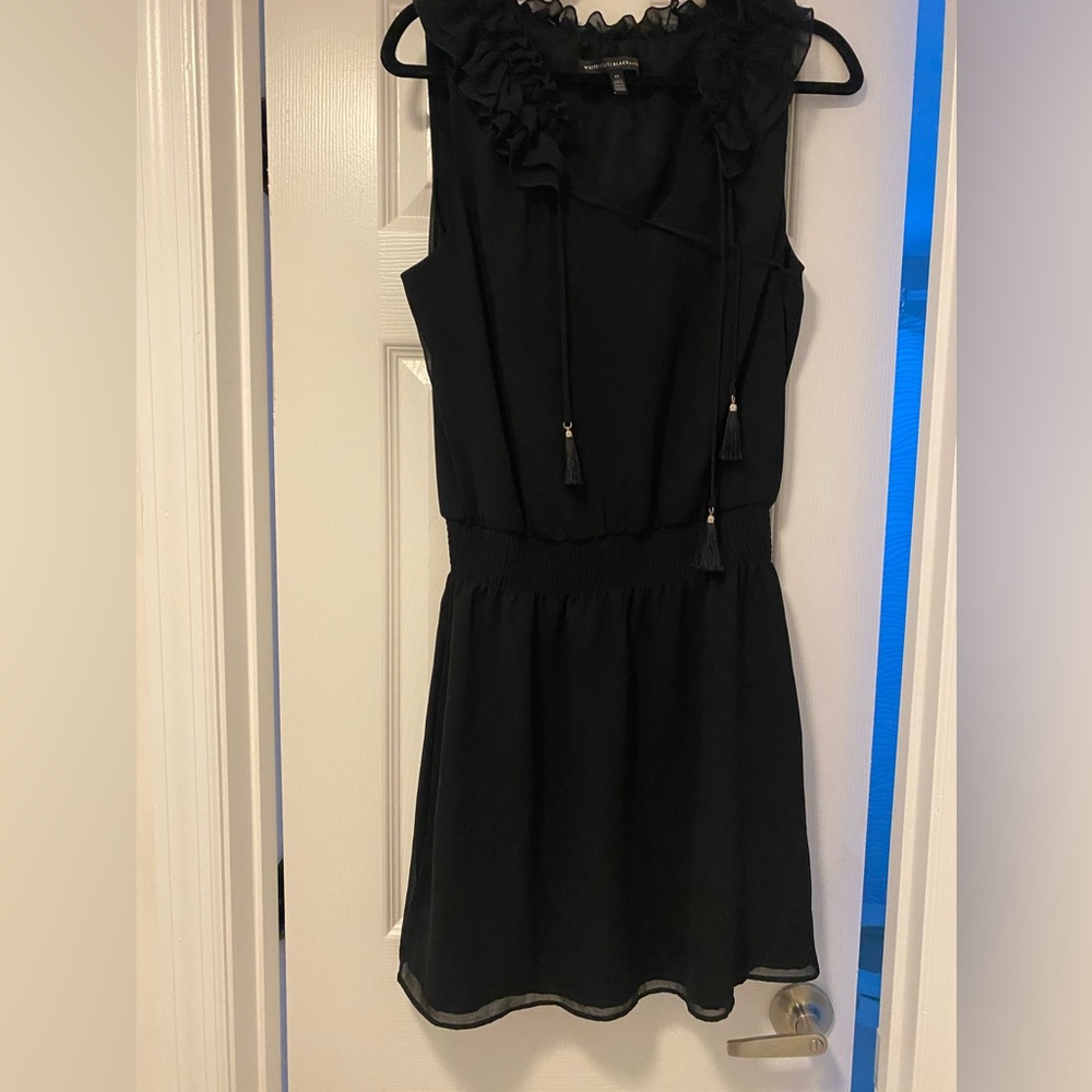 WHBM black sleeveless ruffle collar dress size 12